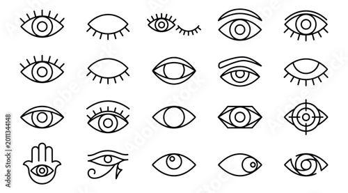 Canvas Print Linear Eye Icons Set – Minimal Outline Vision Symbols