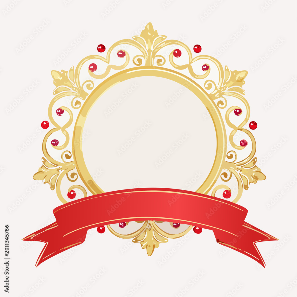Fototapeta premium Ornate Golden Frame with Red Ribbon and Jewels