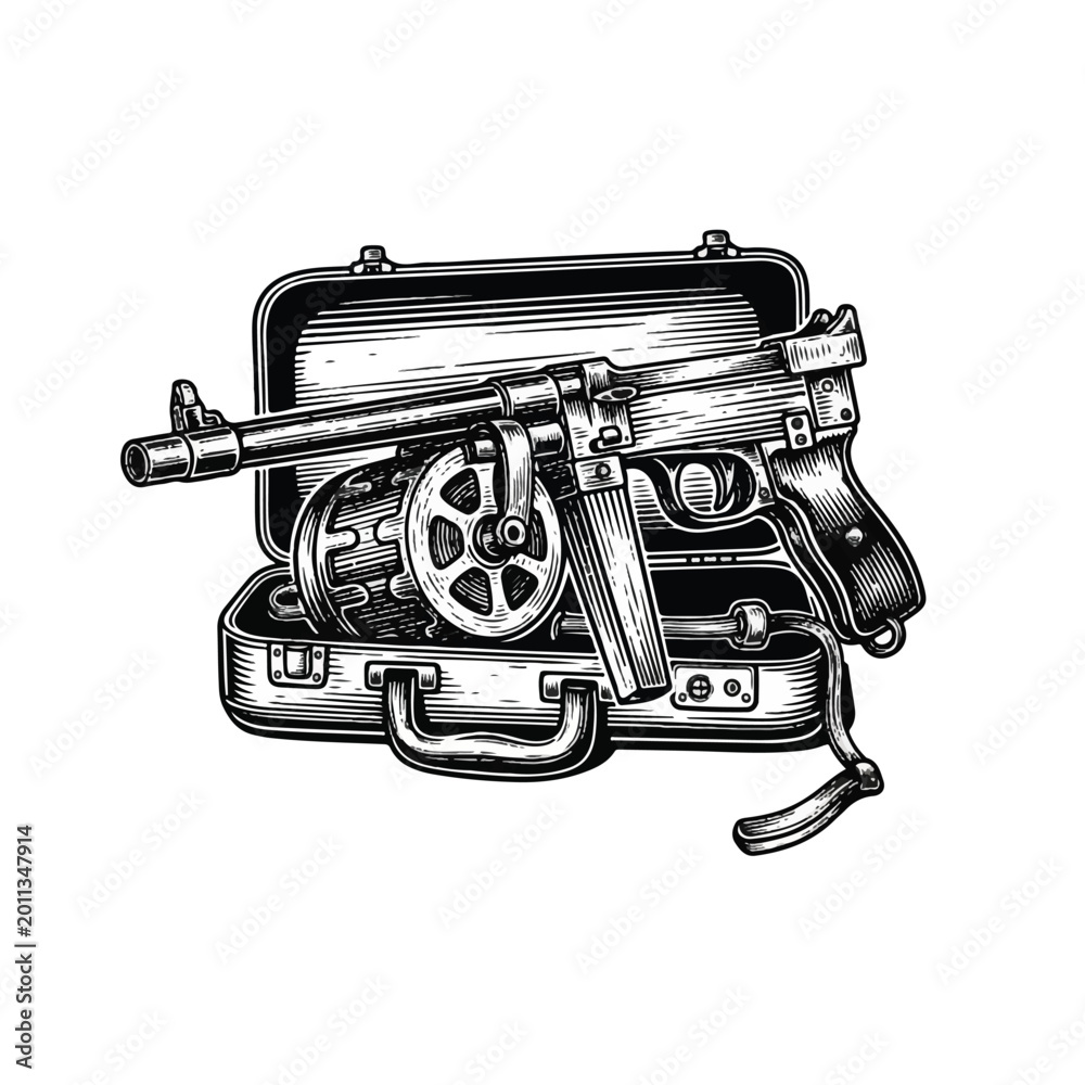 Naklejka premium Machine gun in a suitcase.