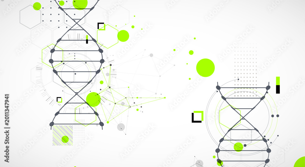 Fototapeta premium Abstraction on a scientific medical theme. Creative image of a DNA molecule with art elements.