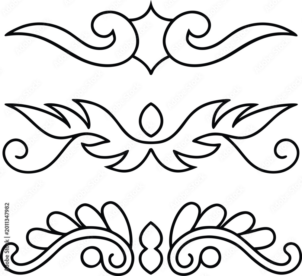 Fototapeta premium Three varied calligraphic border elements for adding elegant stylistic touches to pages