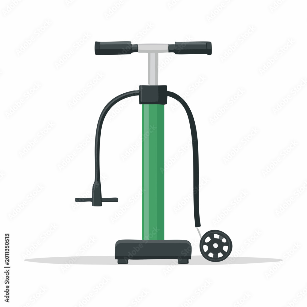 Fototapeta premium Green Bicycle Floor Pump with Hose and Handle