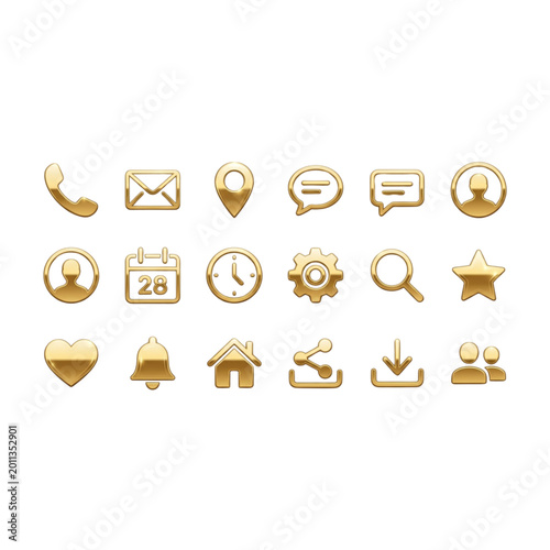 Obraz na plátně Set of shiny golden icons for web design and mobile applications on a white back