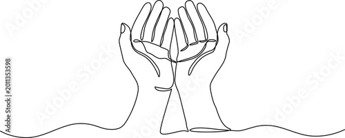 Obraz na plátně Continuous one line drawing of Continuous line drawing hands cupped together, mi