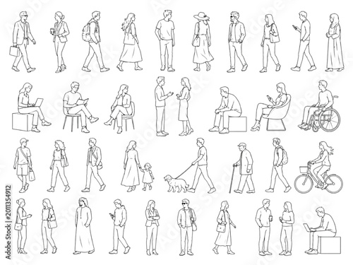 Εκτύπωση καμβά CAD drawings of diverse people in various poses and activities for architectural