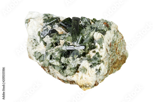 Canvas Print High-quality macro shot of raw dark green Tourmaline