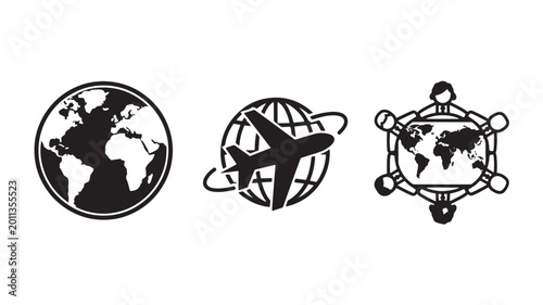 Vector Illustration Of Globe, Airplane, And People Around The World For Travel And Tourism Concept Isolated On Transparent Background