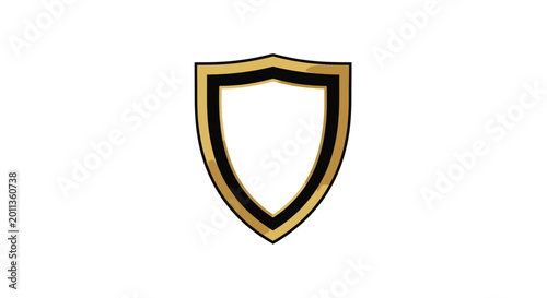 Free Download Golden shield vector icon with black border, metallic security emblem for protection and safety, elegant heraldic shield graphic on white background - GFXLoad