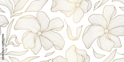 Εκτύπωση καμβά Luxury seamless floral pattern with elegant gold flowers and leaves background