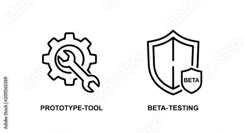 Prototype tool and beta testing icons with testing phase product development software testing early access user testing prototype development software