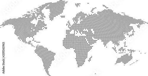 Dotted World Map with Highlighted Regions Minimal vector illustration
