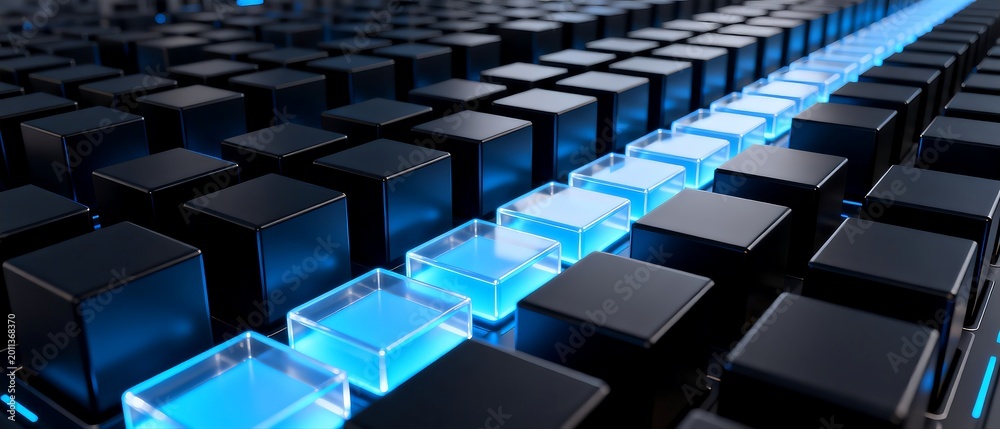 Fototapeta premium Glowing Data Blocks Arranged in Neat Server Rows