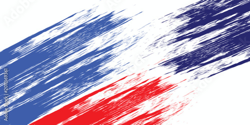 Abstract sports halftone background with dynamic red, white and blue stripes.