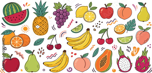 Konstfotografi Fresh tropical and seasonal fruit collection with watermelon pineapple grapes ap