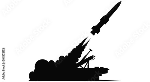 Εκτύπωση καμβά Silhouette of a rocket launching from a mobile launcher with trailing smoke