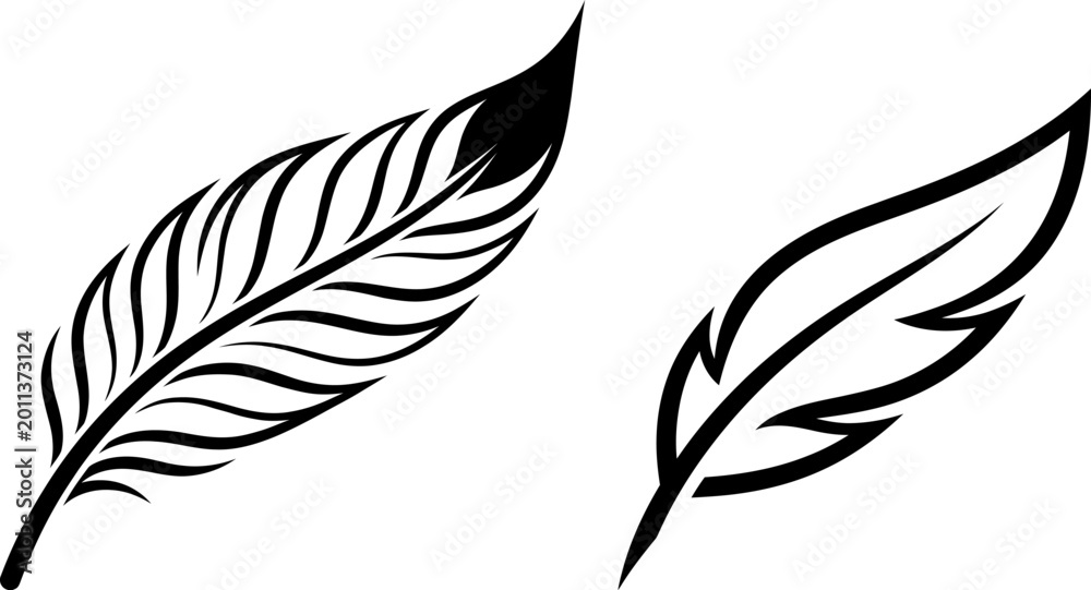 Obraz premium Elegant Black and White Feather Illustrations for Creative Design Projects and Decorative Elements