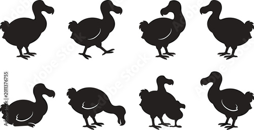 Bild auf Leinwand Dodo bird silhouette vector illustration collection with standing, walking, sitt