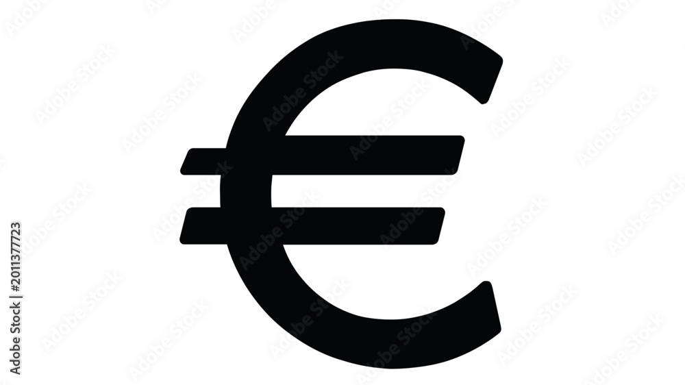 Fototapeta premium Black Euro currency symbol vector icon illustration. Minimalist digital euro sign for finance, banking, investment, and global economy. Clean line art design, scalable graphic resource.