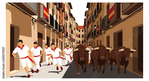 Canvas Print Running of the Bulls Festival in Spain