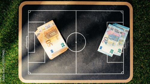 Gambling Money Placed on Football Field Top View