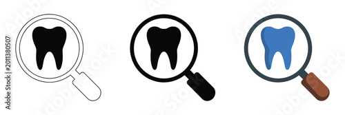 Canvastavla Magnifying glass tooth icon set for dental inspection, healthcare analysis, and oral hygiene concepts