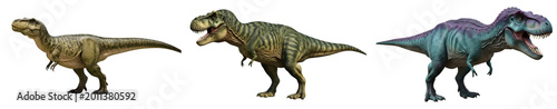 Photos Three different dinosaurs, including a Tyrannosaurus Rex, on a black background