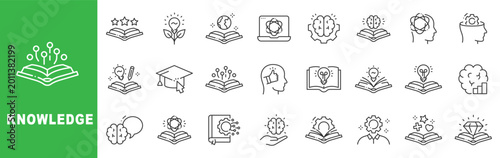 Fotografija Knowledge outline icon set featuring education, expertise, innovation, certification, creative thinking, editable stroke vector design for academic and business use