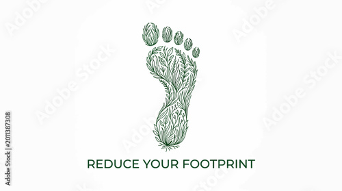 Fotografía Eco friendly footprint conceptual illustration with tree branches and leaves