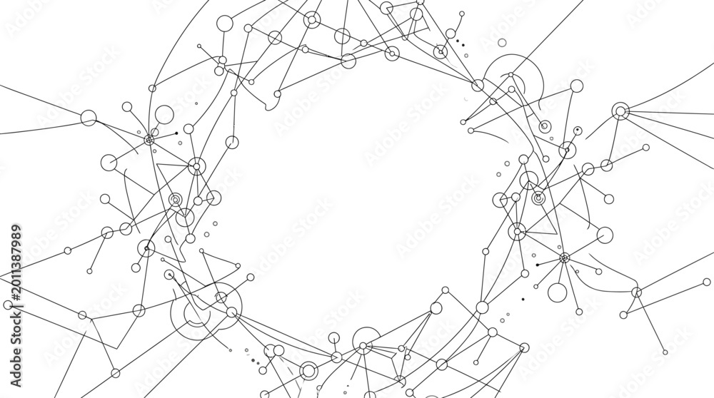 Obraz premium Abstract circular network structure with connected dots and lines.