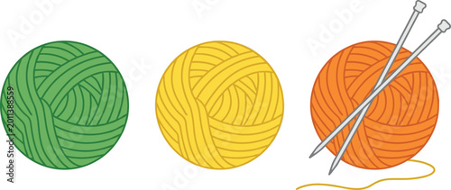 Photos Yarn Ball Set with Knitting Needles and Colorful Wool Skeins Isolated on White B