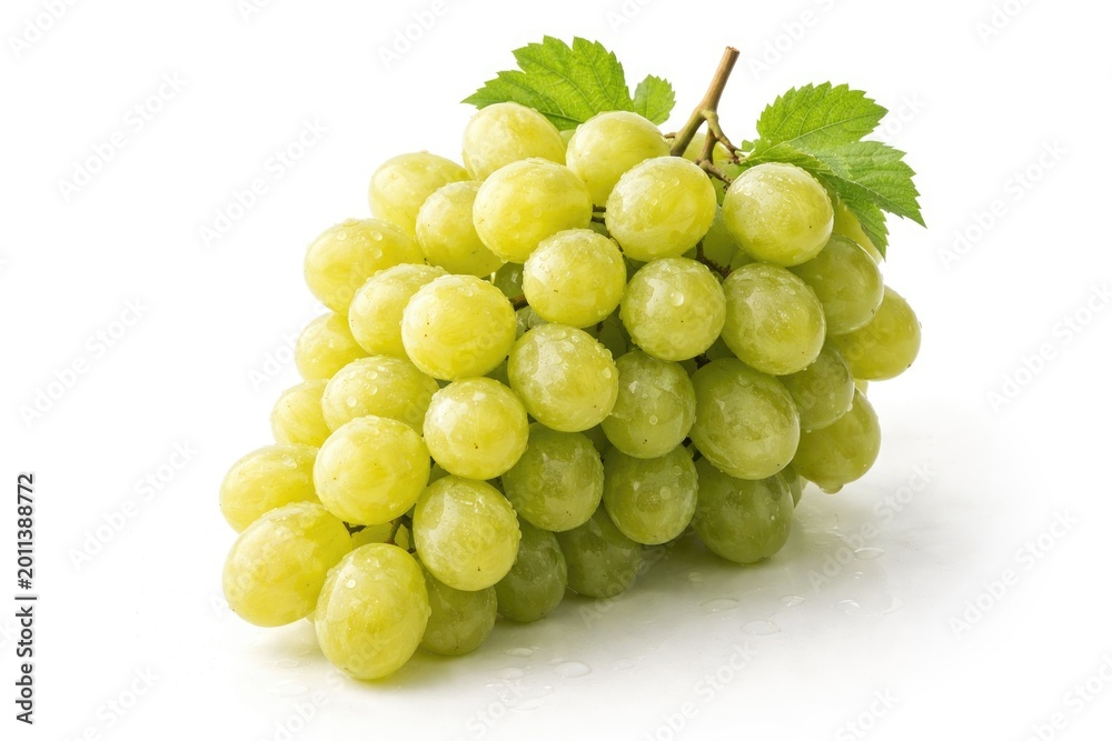 Naklejka premium white grapes in a compact cluster with a neutral white background