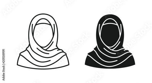 Tablou pe pânză Woman wearing hijab icon set in outline and solid style representing modest fash