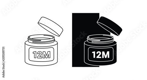 Bild auf Leinwand Cosmetic cream jar with open lid and 12 month PAO symbol for skincare product ex