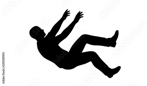 Konstfotografi Side Profile View of a Falling Man Silhouetted against a Solid White Background