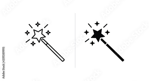 Canvastavla Magic wand icons with sparkle effects in outline and solid style for fantasy and