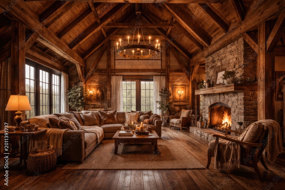 Obraz premium Warm and cozy barn home interior scene for design mockup backdrop