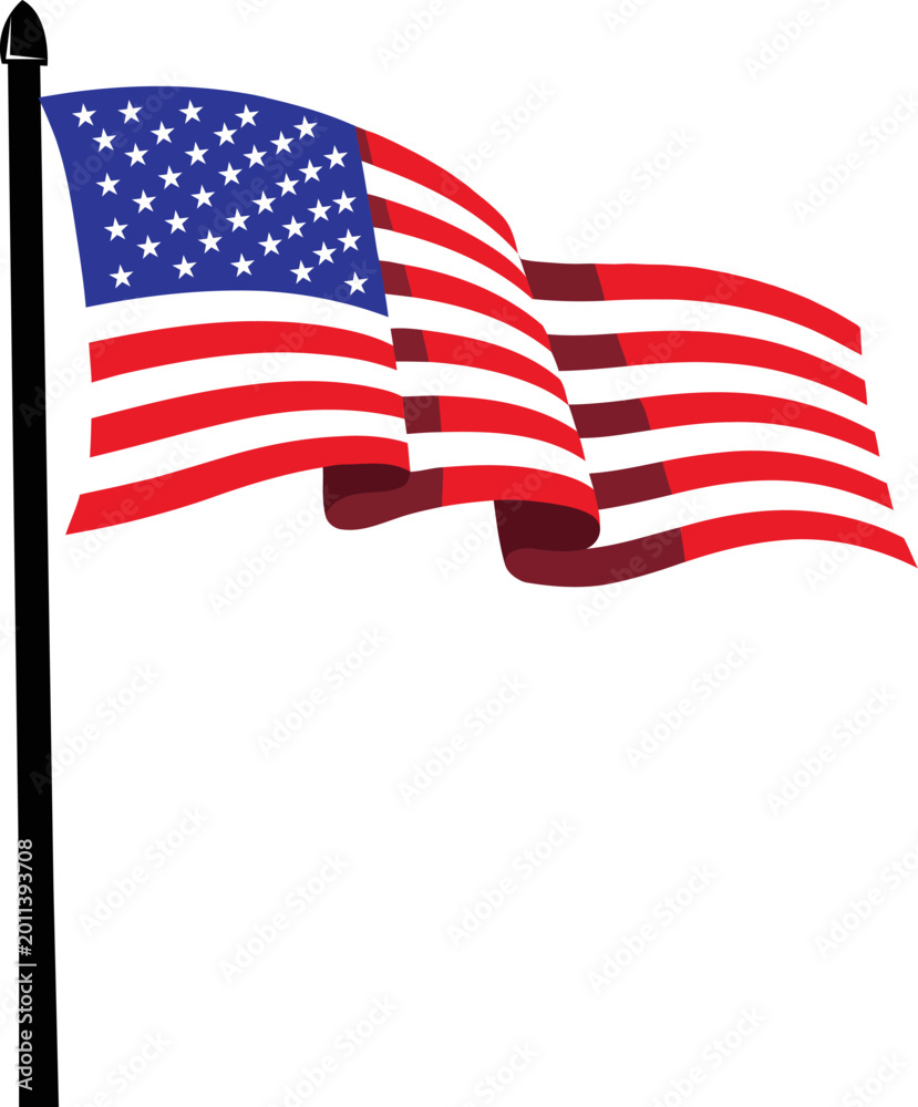 Fototapeta premium waving american flag on flagpole patriotic united states national emblem illustration for independence day memorial celebration