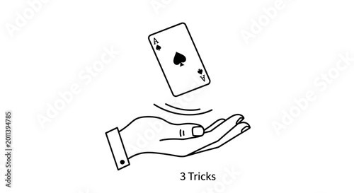 Billede på lærred Ace of Spades Card Levitating Above Open Hand, Magic Trick Illusion