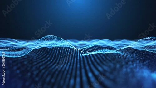 Futuristic abstract wave animation, neon blue lines moving slowly on dark background, elegant motion, minimal style, seamless loop, no text, no logo, stock video