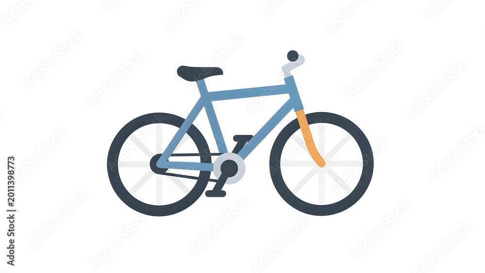 Fototapeta premium Blue Bicycle with Orange Front Fork on White Background