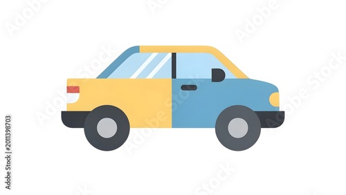 Colorful Small Car Side View with Two Tone Yellow and Blue