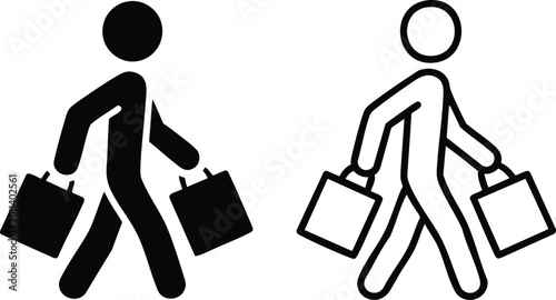 Fotografie Minimalist Shopper Walking with Bags Icon Set, vector, illustration, silhouette