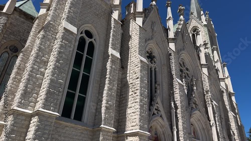 Santuario dell’Addolorata in Castelpetroso, Molise Italy, neo gothic catholic church exterior architecture, religious landmark, 4K ProRes