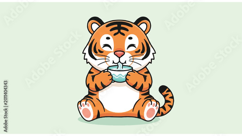 Fényképezés Cute cartoon tiger holding cup.