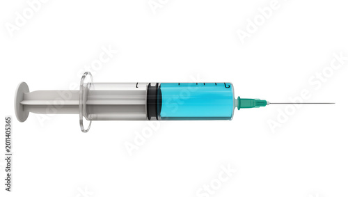 Photos Medical syringe with blue liquid and needle, isolated on transparent background