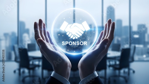 A hand holding sponsorship for business partnership concept.
