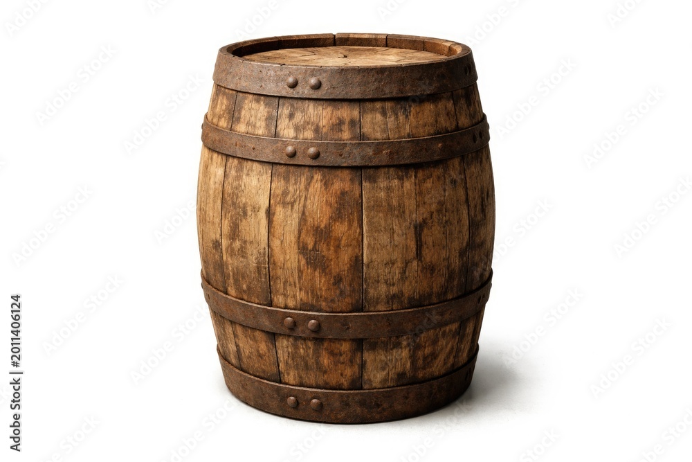Obraz premium white background featuring a rustic wood barrel