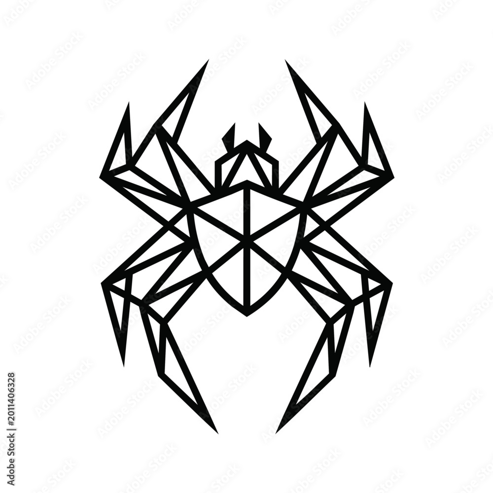 Obraz premium Geometric Spider Black Line Art.