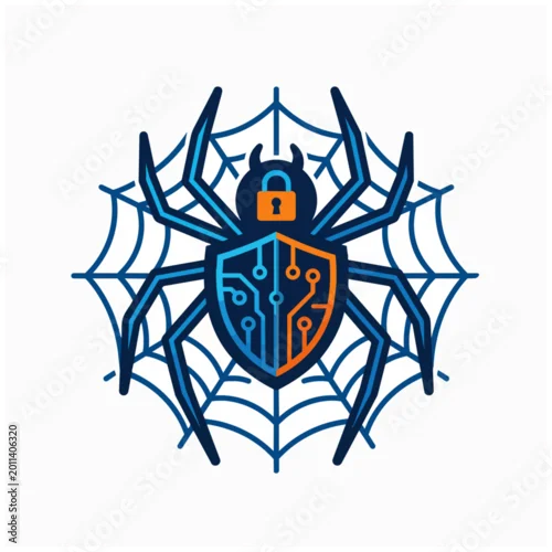 Fototapeta na wymiar Cyber security spider web shield icon.
