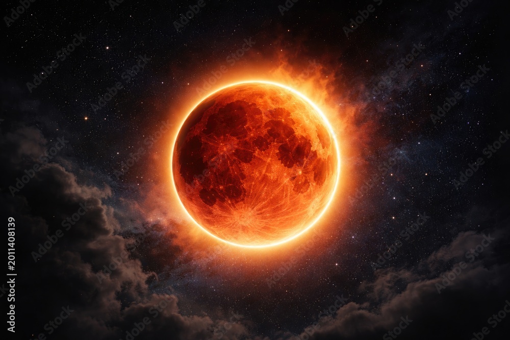 Fototapeta premium Enchanting Lunar Display of Total Eclipse in Its Ultimate Phase